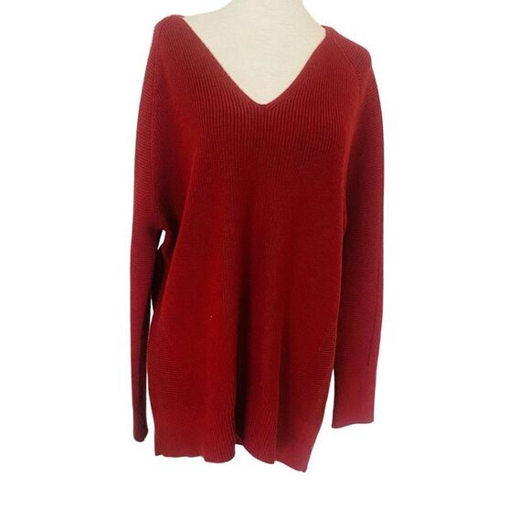 ATHLETA Hanover Refined V-Neck Merino Sweater | Red Women's M Ribbed Fall 2020 - Picture 1 of 11